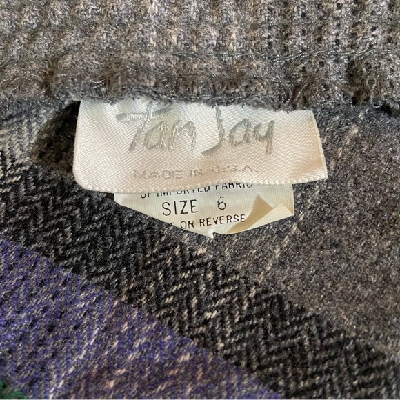 Vintage Flannel Wool Midi Skirt A Line Modest Gray/Purple Eclectic Small Preppy - Picture 2 of 11